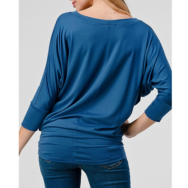 Women's Matte Blue Naturally Soft Round Neck Premium Stretch Top