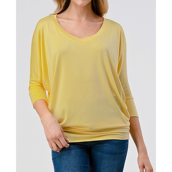 Women's Sweet Corn Yellow Naturally Soft V-Neck Premium Stretch Top