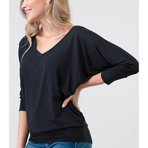 Women's Black Naturally Soft V-Neck Premium Stretch Top