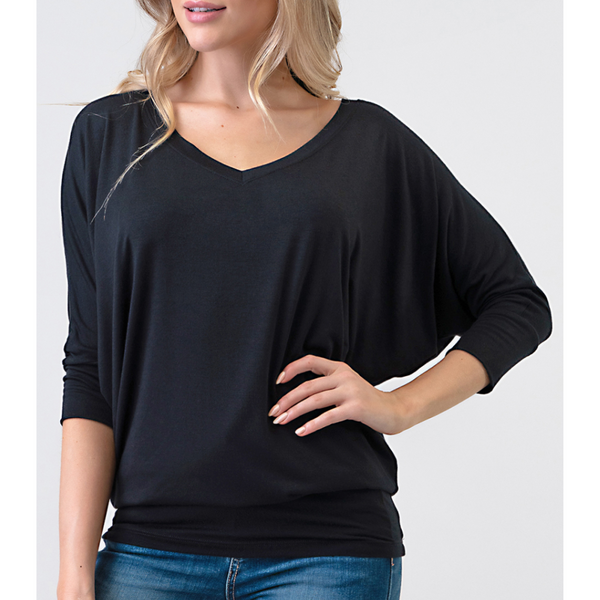 Women's Black Naturally Soft V-Neck Premium Stretch Top