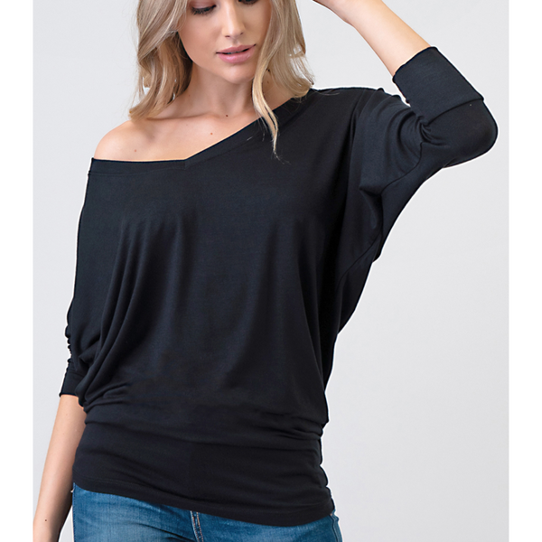 Women's Black Naturally Soft V-Neck Premium Stretch Top