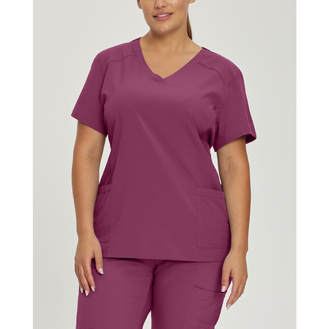 Women's FIT V-Neck Princess Seaming Scrub Top in Raspberry