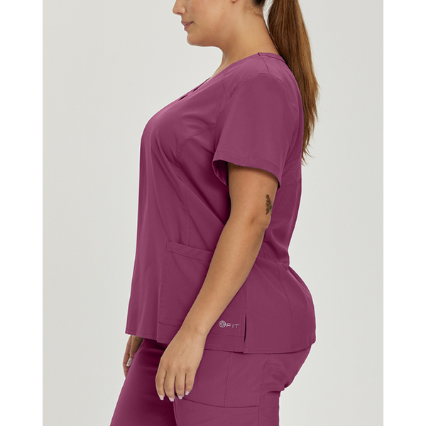 Women's FIT V-Neck Princess Seaming Scrub Top in Raspberry