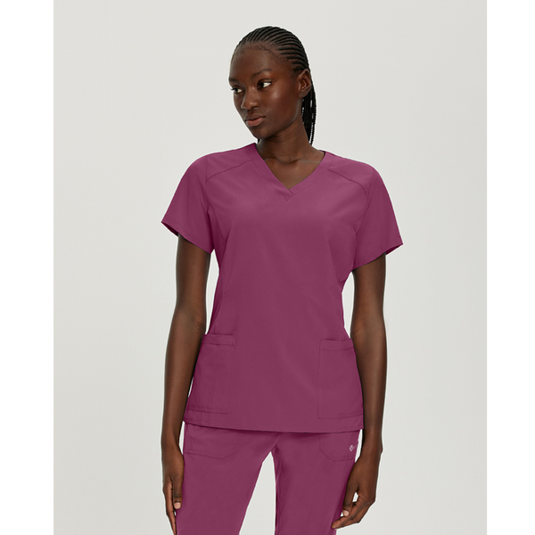 Women's FIT V-Neck Princess Seaming Scrub Top in Raspberry