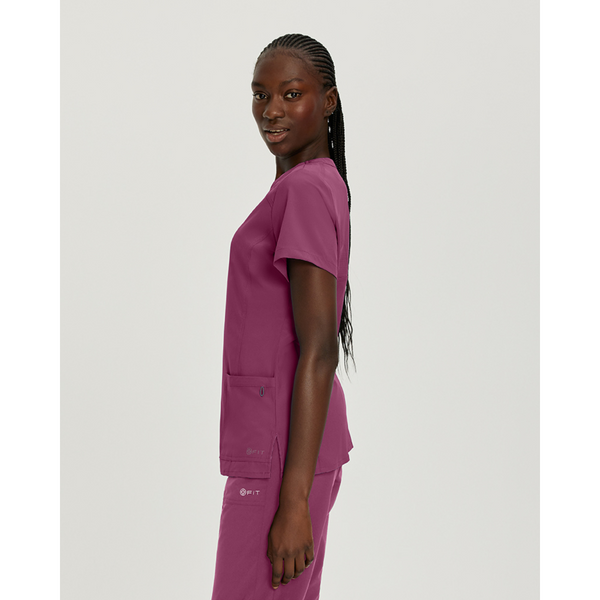 Women's FIT V-Neck Princess Seaming Scrub Top in Raspberry