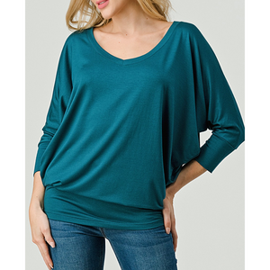 Women's Emerald Green Naturally Soft V-Neck Premium Stretch Top