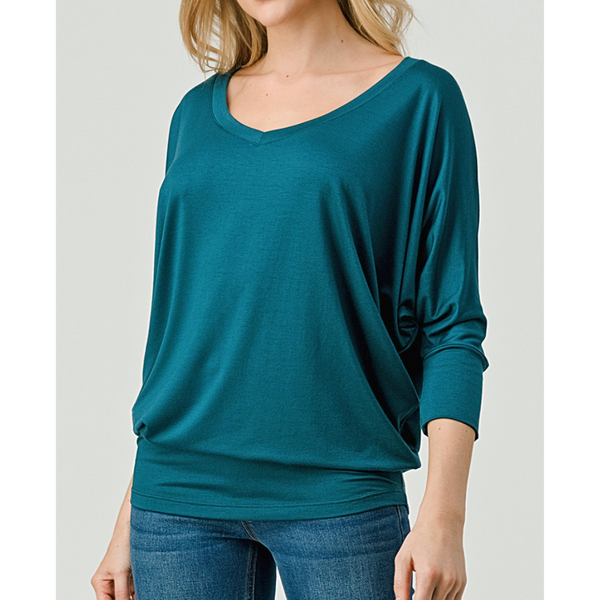 Women's Emerald Green Naturally Soft V-Neck Premium Stretch Top