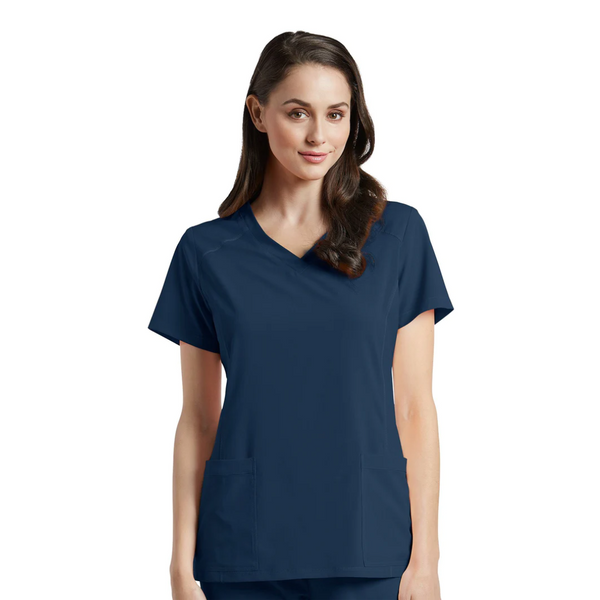 Women's FIT V-Neck Princess Seaming Scrub Top in Navy