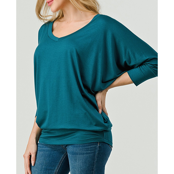 Women's Emerald Green Naturally Soft V-Neck Premium Stretch Top