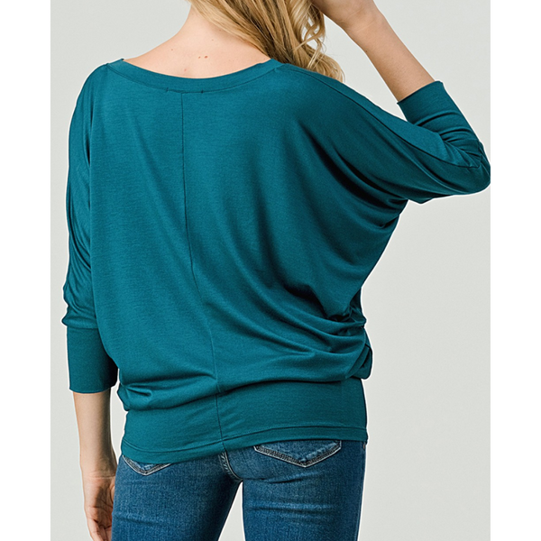 Women's Emerald Green Naturally Soft V-Neck Premium Stretch Top