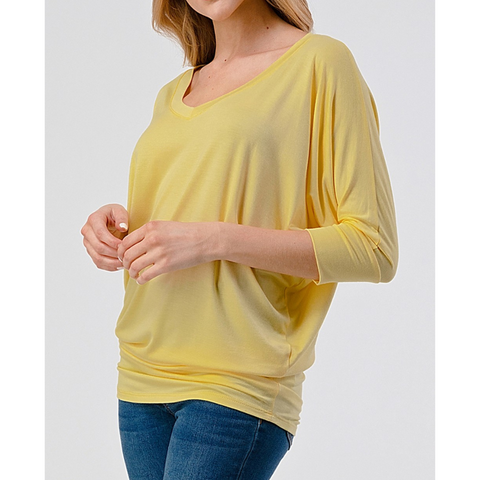 Women's Sweet Corn Yellow Naturally Soft V-Neck Premium Stretch Top