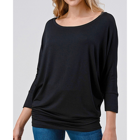 Women's Black Naturally Soft Round Neck Premium Stretch Top