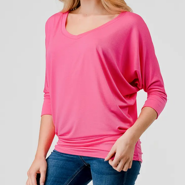 Women's Hot Pink Naturally Soft V-Neck Premium Stretch Top