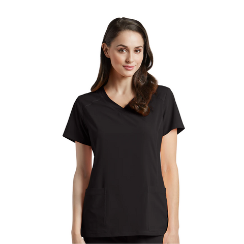 Women's FIT V-Neck Princess Seaming Scrub Top in Black